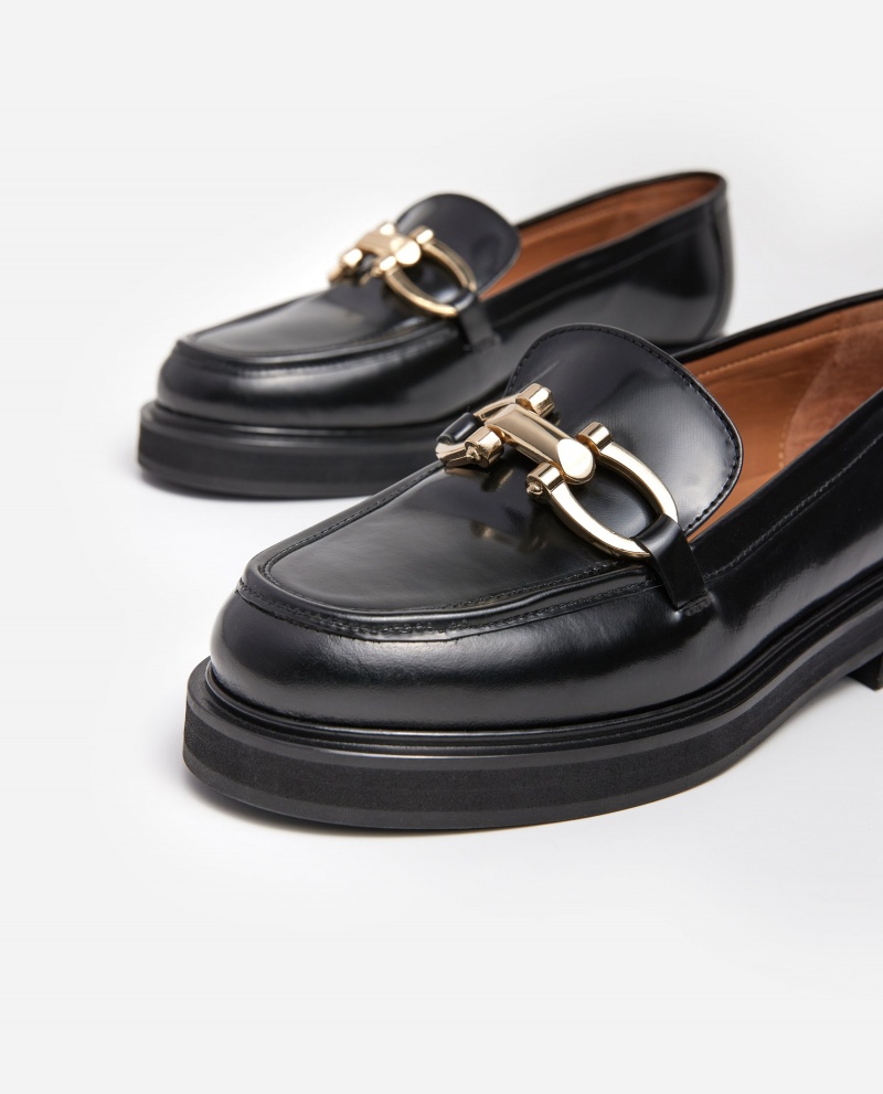 Black Flattered Samantha Leather Shoes Loafers | DAUKV21848