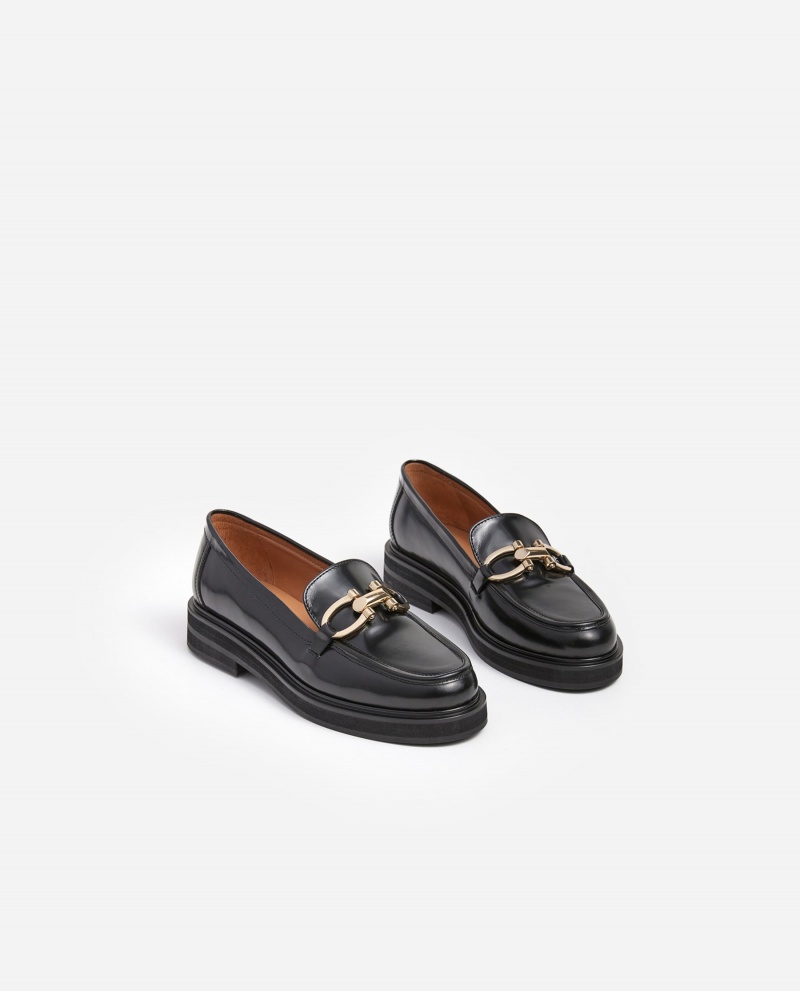 Black Flattered Samantha Leather Shoes Loafers | DAUKV21848