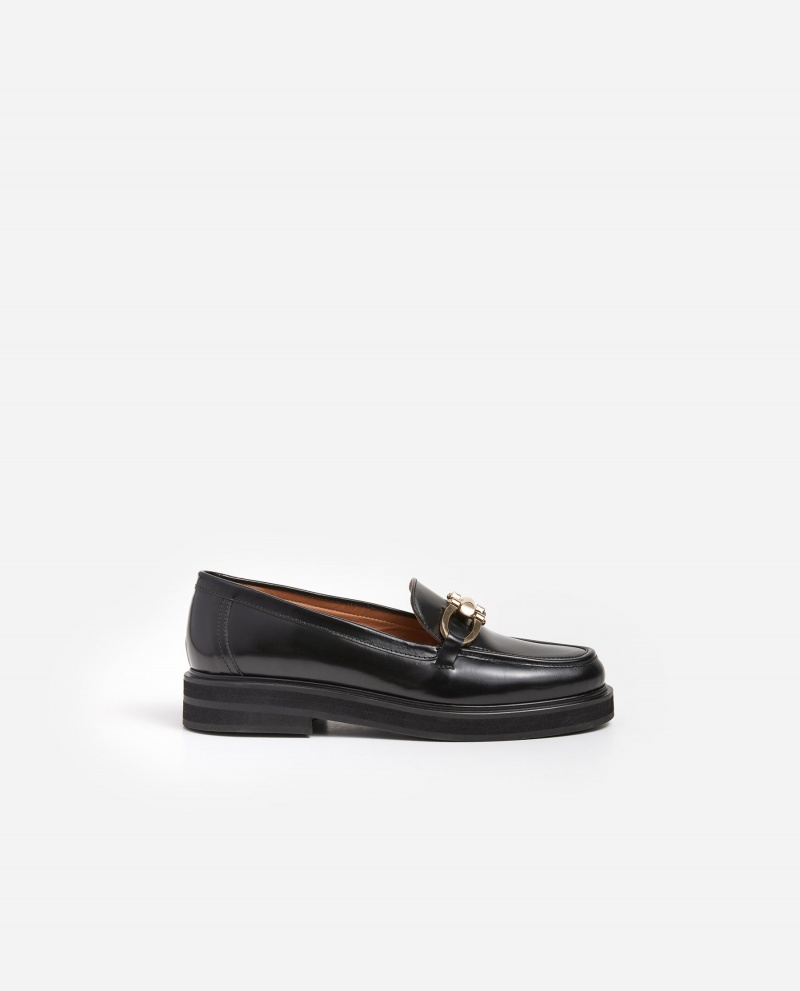 Black Flattered Samantha Leather Shoes Loafers | DAUKV21848