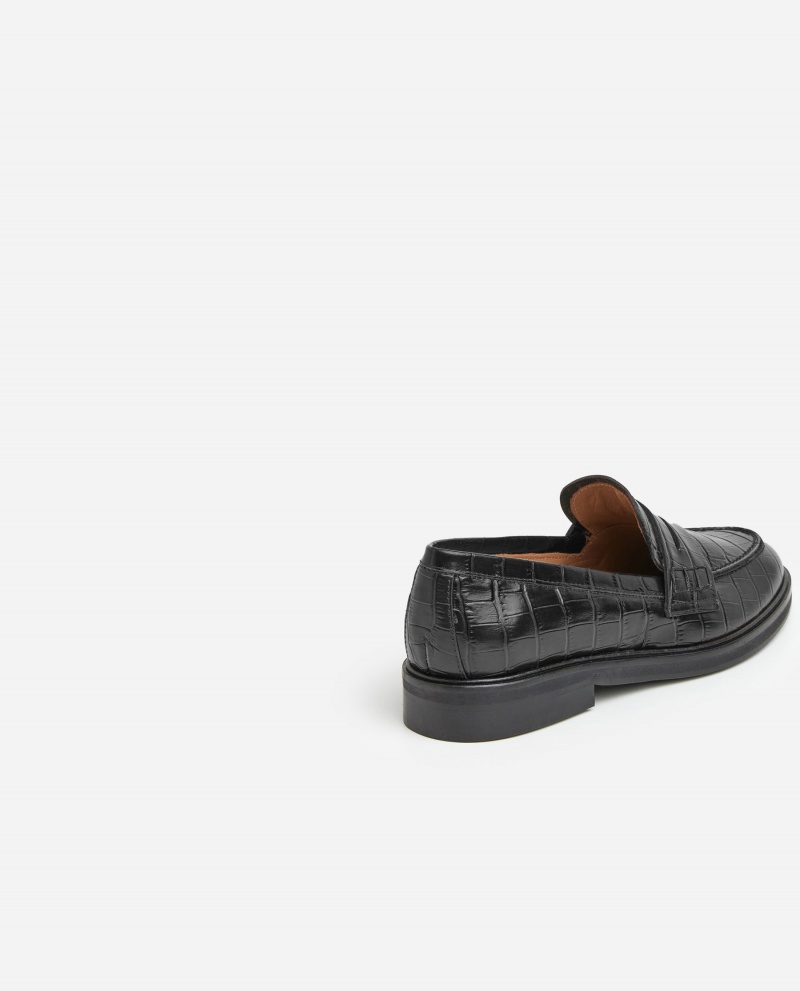 Black Flattered Sara Croco Leather Shoes Loafers | AUJKU40874