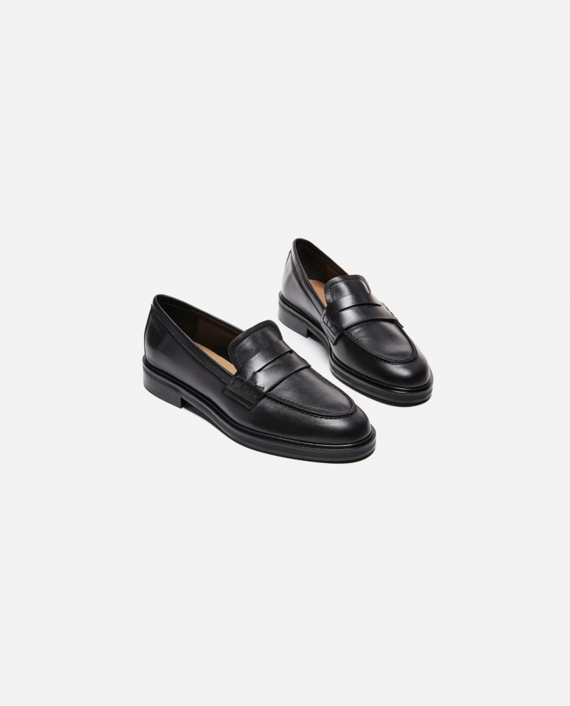 Black Flattered Sara Leather Shoes Loafers | ZAUNQ76650