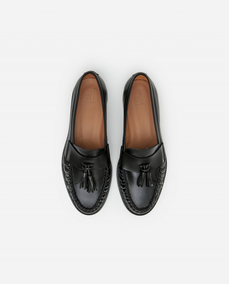 Black Flattered Sigrid Leather Shoes Loafers | AUIIZ31867