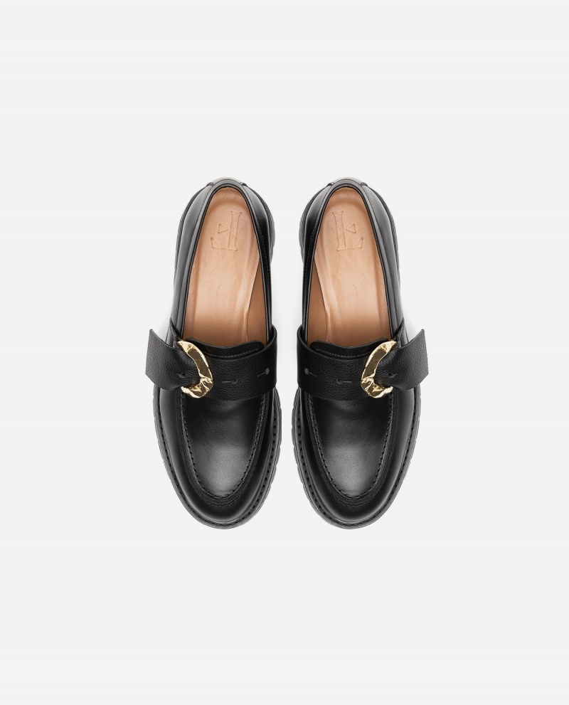 Black Flattered Stella Leather Shoes Loafers | GAUEC39021