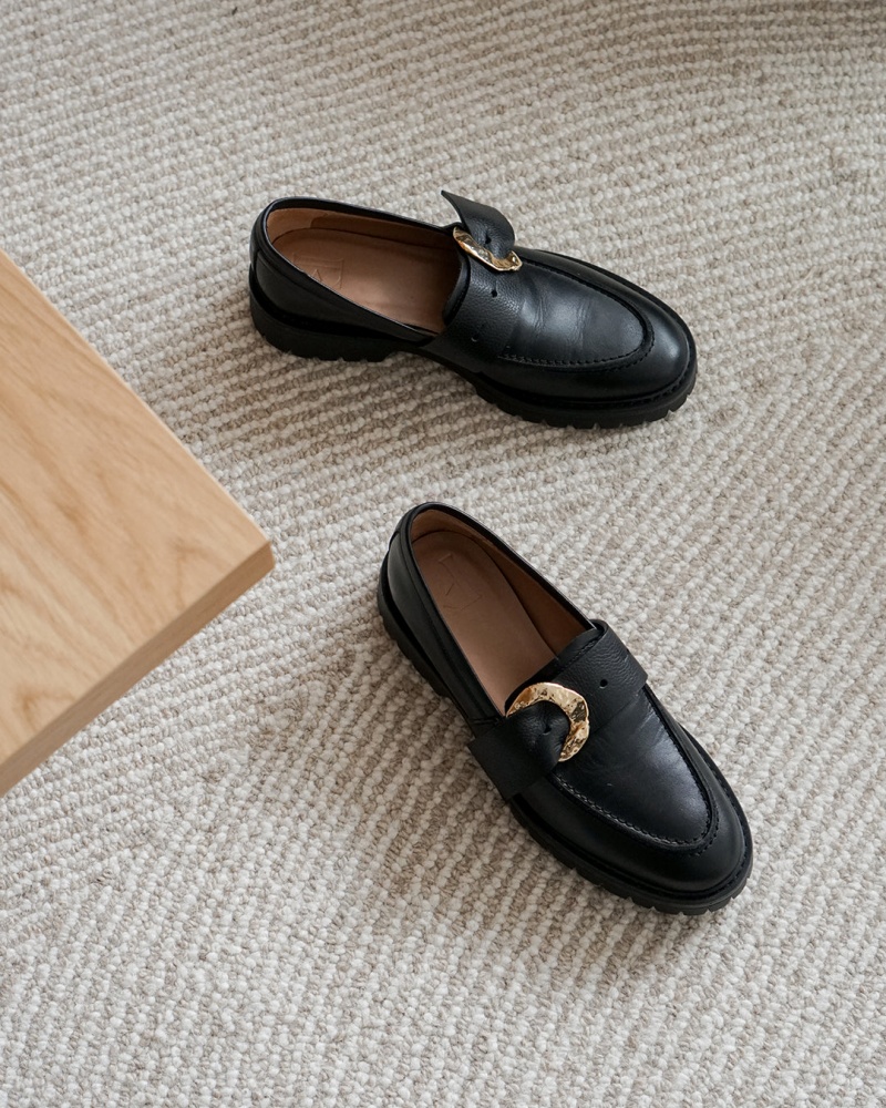 Black Flattered Stella Leather Shoes Loafers | GAUEC39021