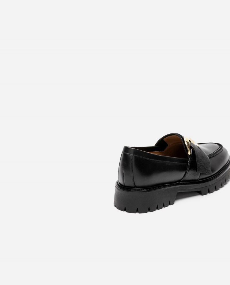 Black Flattered Stella Leather Shoes Loafers | GAUEC39021