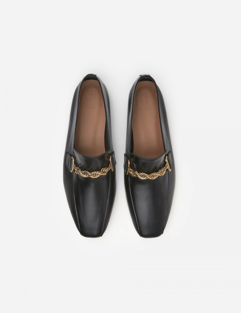 Black Flattered Vivo Leather Shoes Loafers | YAUVQ89326