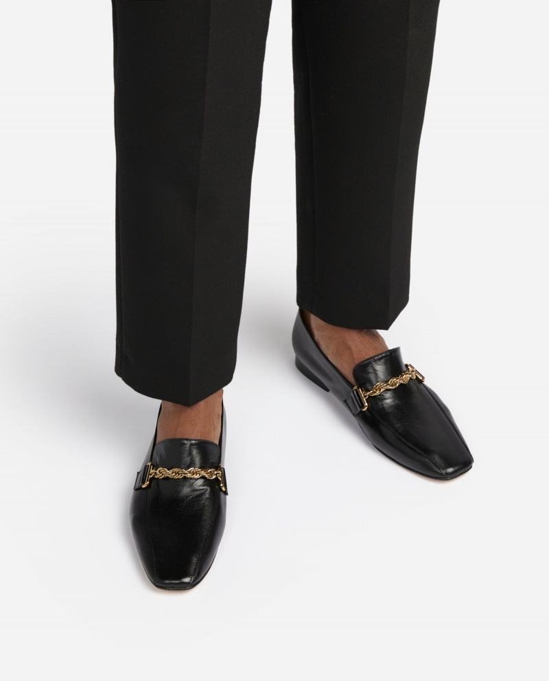 Black Flattered Vivo Leather Shoes Loafers | YAUVQ89326