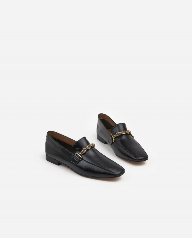 Black Flattered Vivo Leather Shoes Loafers | YAUVQ89326