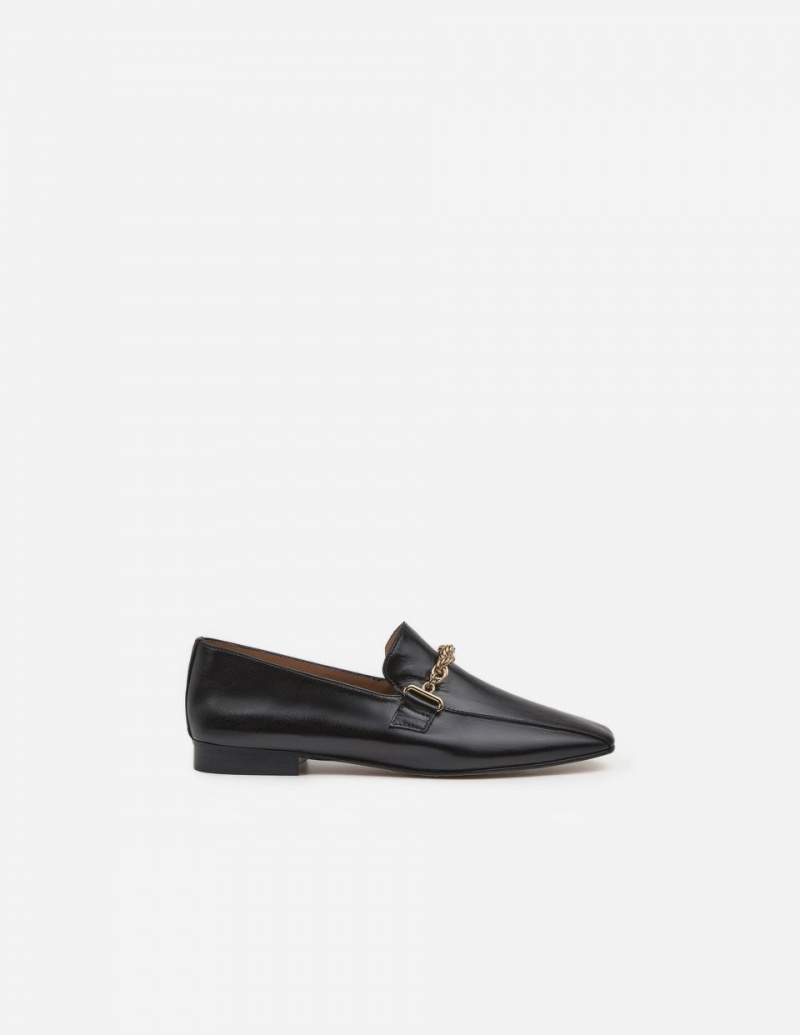 Black Flattered Vivo Leather Shoes Loafers | YAUVQ89326