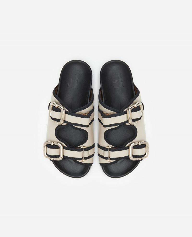 White Flattered Bono Leather Shoes Sandals | AUJVR35174