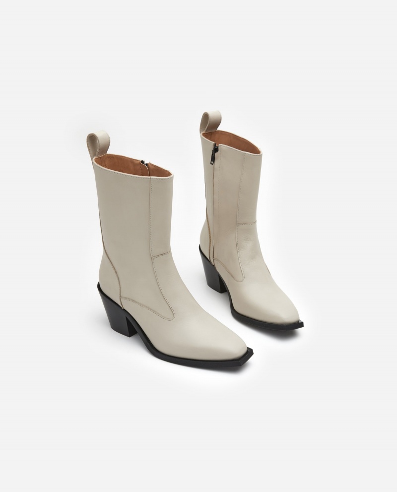 White Flattered Cher Leather Shoes Boots | EAUVG76552