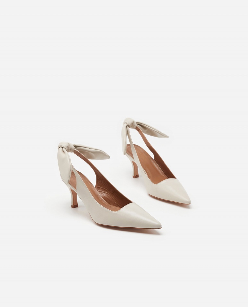 White Flattered Franchesca Leather Shoes Heels | SAUVO41233