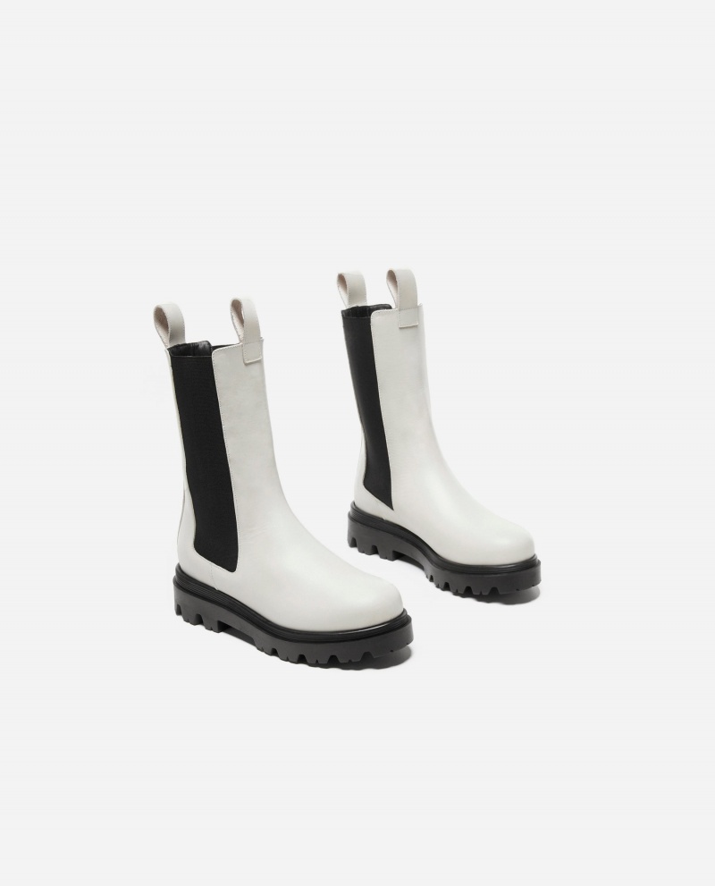 White Flattered Lia Leather Shoes Boots | XAUGW97709