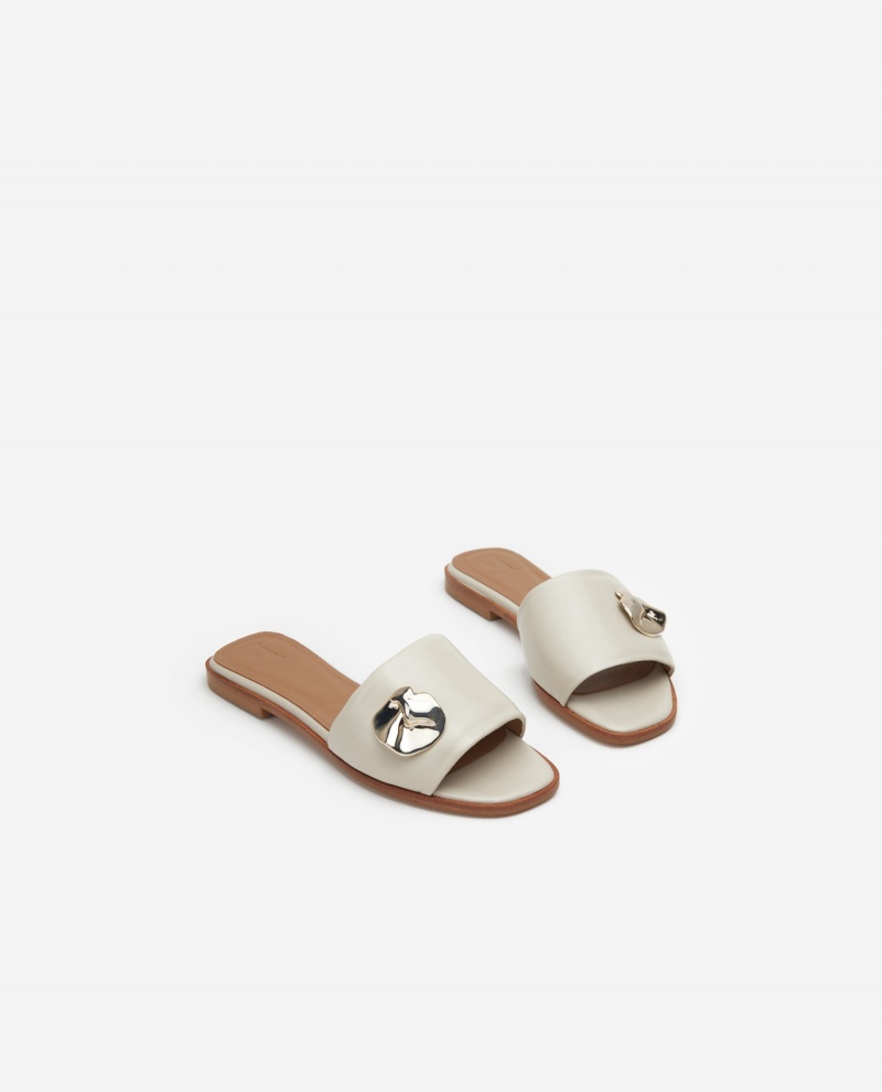 White Flattered Mira Leather Shoes Sandals | BAUSD47449