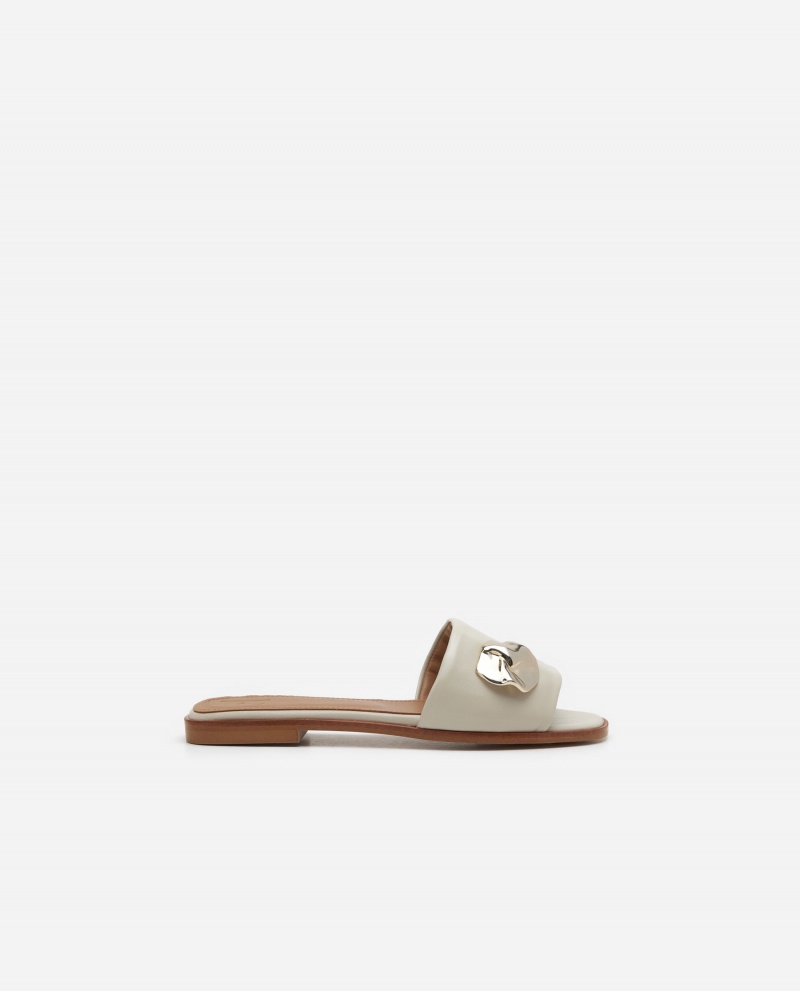 White Flattered Mira Leather Shoes Sandals | BAUSD47449