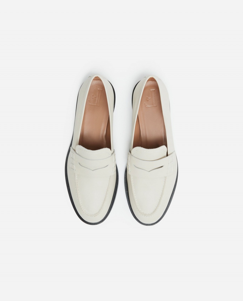 White Flattered Sara Leather Shoes Loafers | FAUHY11569