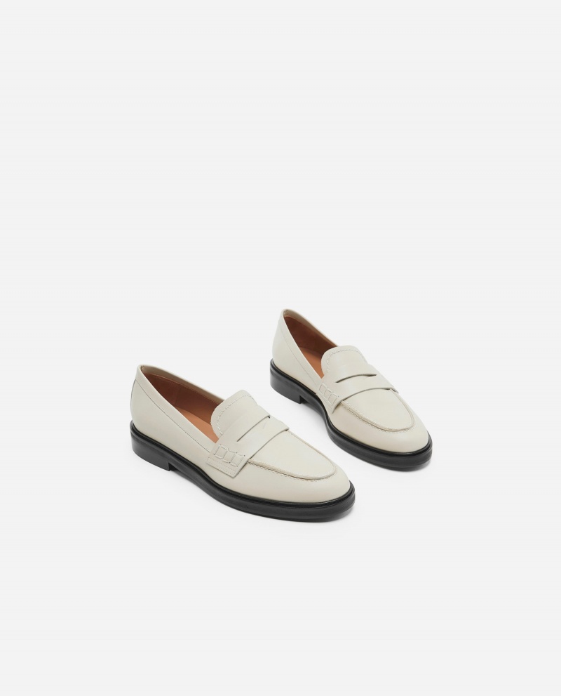 White Flattered Sara Leather Shoes Loafers | FAUHY11569