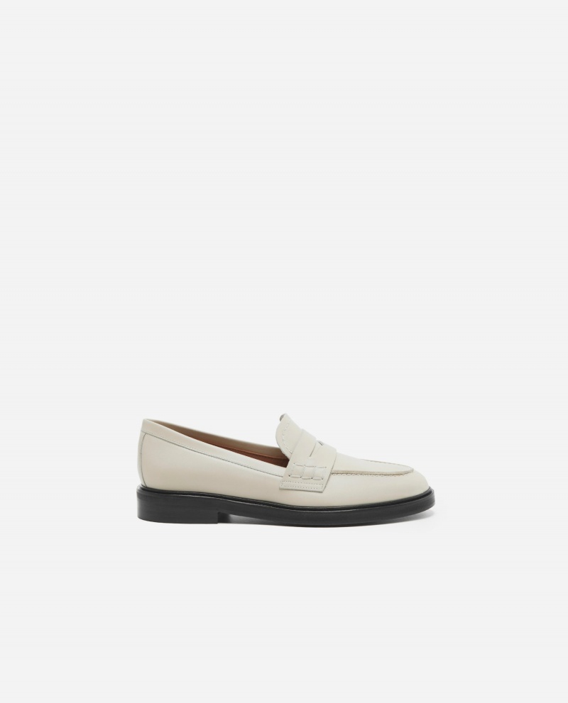 White Flattered Sara Leather Shoes Loafers | FAUHY11569